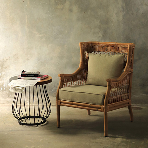 natural arm chair white rattan and wood material